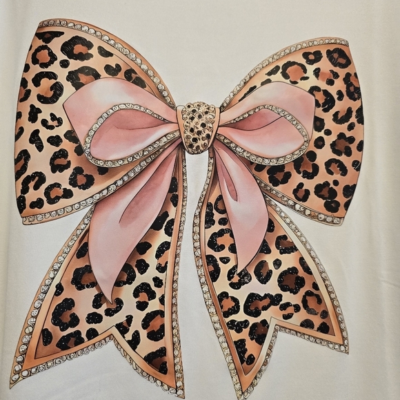 Ladies Cheetah print Bow Short Sleeve Tee 100% Polyester Size XL - Picture 3 of 5